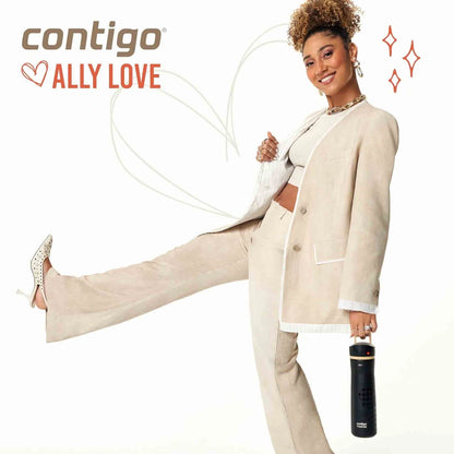 Botella Contigo Ally Love azul de 709 ml con tapa Autopop antiderrame, textura mate y bloqueo seguro.