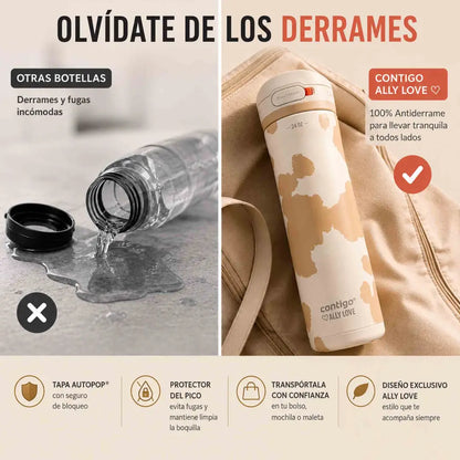 Botella Contigo Ally Love Jackson Chill 709 ml beige con tapa Autopop y acero inoxidable de doble pared