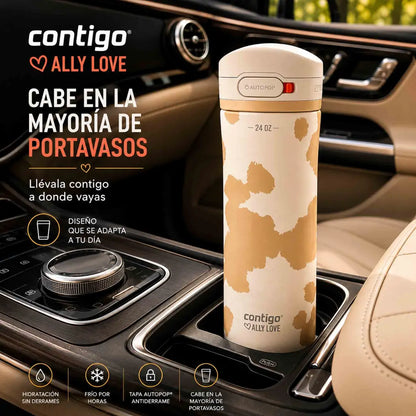 Botella Contigo Ally Love Jackson Chill 709 ml beige con tapa Autopop y acero inoxidable de doble pared