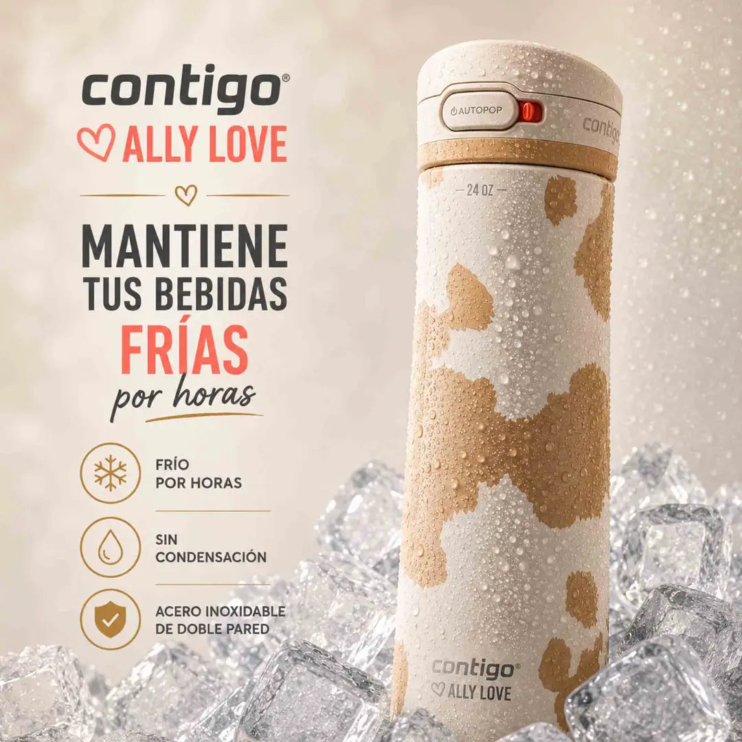 Botella Contigo Ally Love Jackson Chill 709 ml beige con tapa Autopop y acero inoxidable de doble pared