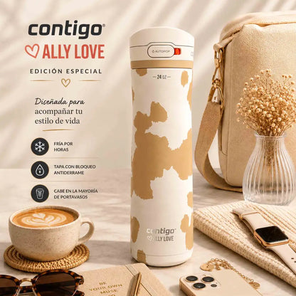 Botella Contigo Ally Love Jackson Chill 709 ml beige con tapa Autopop y acero inoxidable de doble pared