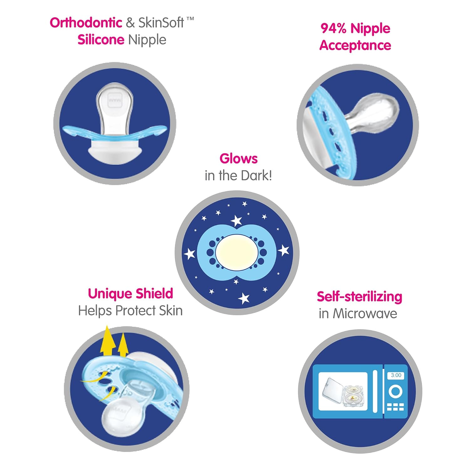 2 Chupetes Nocturnos Silicona Mam Night 6+ Astro Lunar Niña MAM- Dermocosmetica_belleza_online