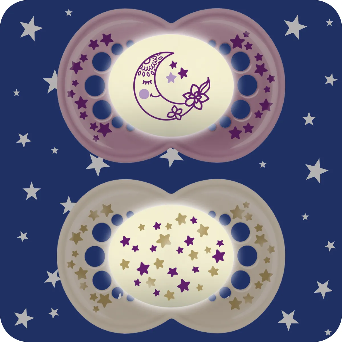 2 Chupetes Nocturnos Silicona Mam Night 6+ Astro Lunar Niña MAM- Dermocosmetica_belleza_online