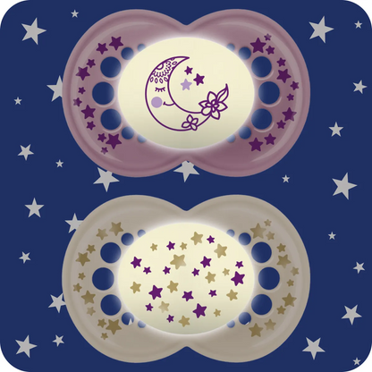 2 Chupetes Nocturnos Silicona Mam Night 6+ Astro Lunar Niña MAM- Dermocosmetica_belleza_online