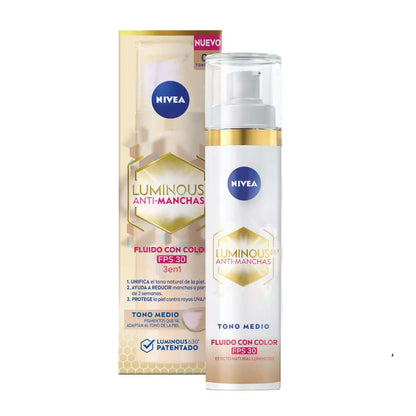 Nivea Luminous 630 Fluido con Color Tono Medio FPS30 – Unifica, corrige y protege en un solo paso NIVEA- Dermocosmetica_belleza_online
