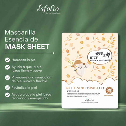 Mascarilla facial Esfolio Rice Essence Mask Sheet con extracto de arroz hidratante pack cuidado de la piel coreano