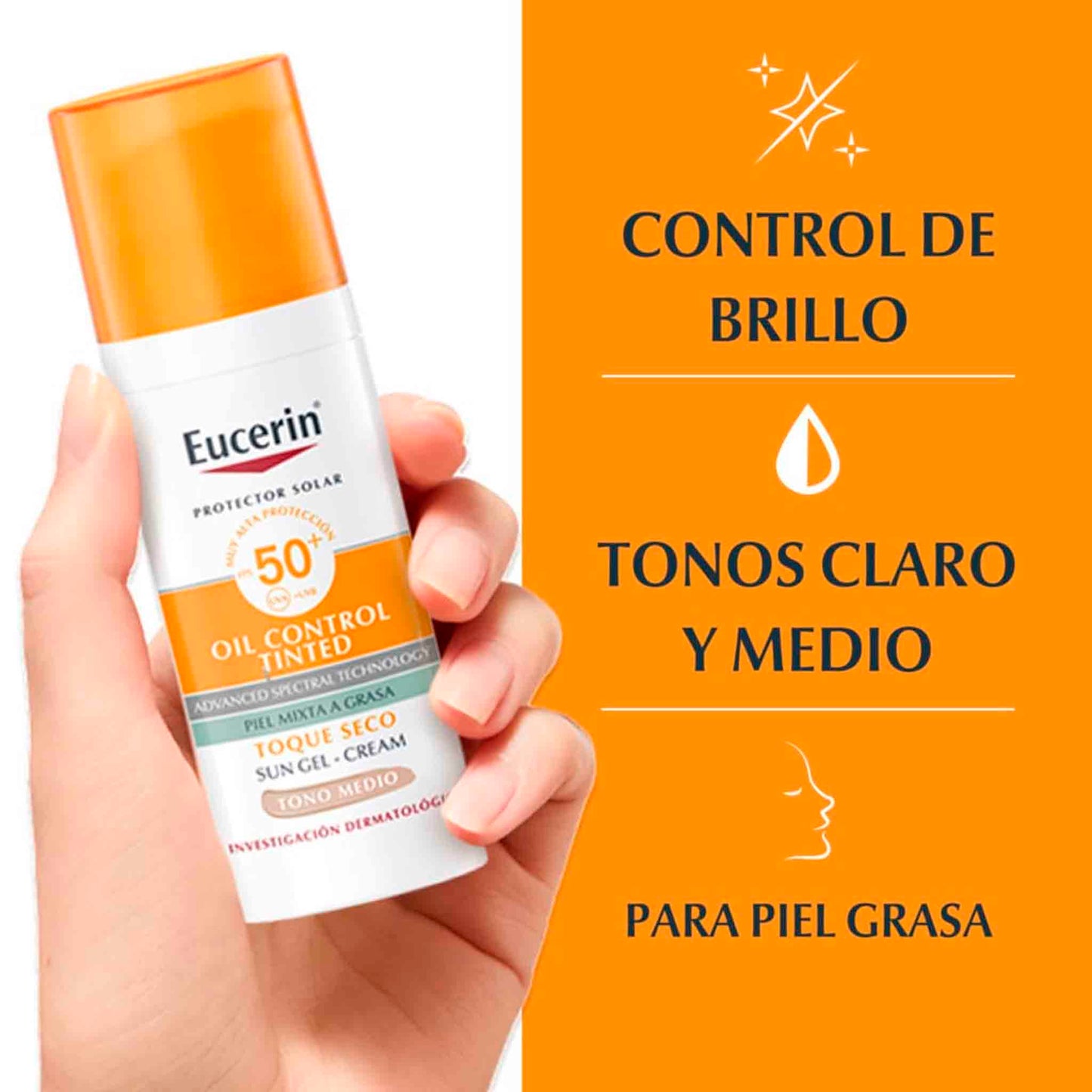Eucerin Sun Gel-Creme Oil Control Tinted FPS 50+ 50 ml – Tono Medio