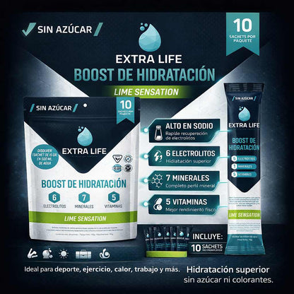 Bebida isotónica Fusion Extra Life Boost hidratación lime sensation 10 unidades