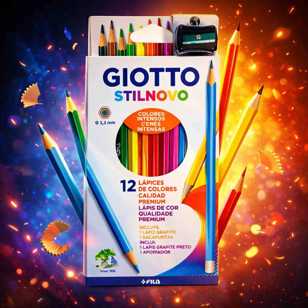 Lápices de colores Giotto Stilnovo 12 colores intensos con sacapuntas