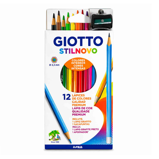 Lápices de colores Giotto Stilnovo 12 colores intensos con sacapuntas