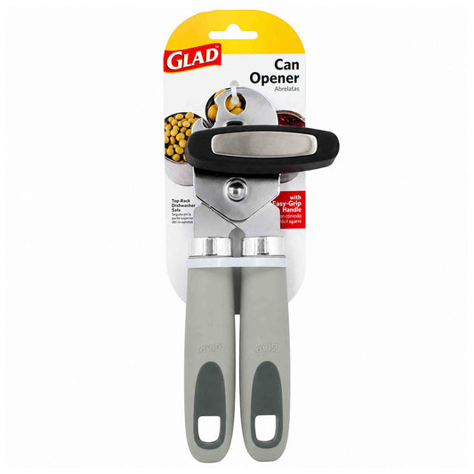 Abrelatas Glad inoxidable con mango ergonómico antideslizante y destapador de botellas para cocina