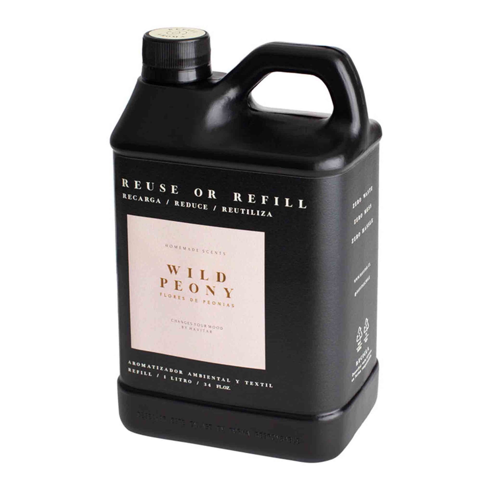 Refill aromatizador Havitar Wild Peony de 1 litro para ambientes y textiles con aroma floral fresco.