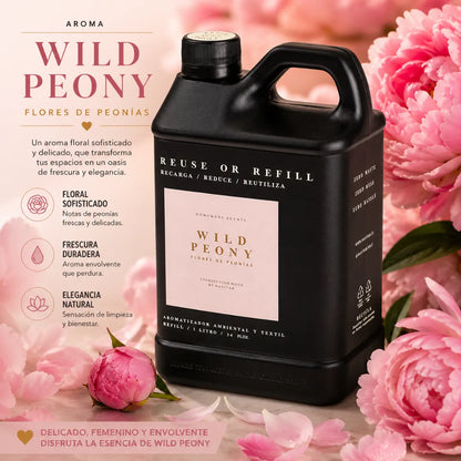 Refill aromatizador Havitar Wild Peony de 1 litro para ambientes y textiles con aroma floral fresco.