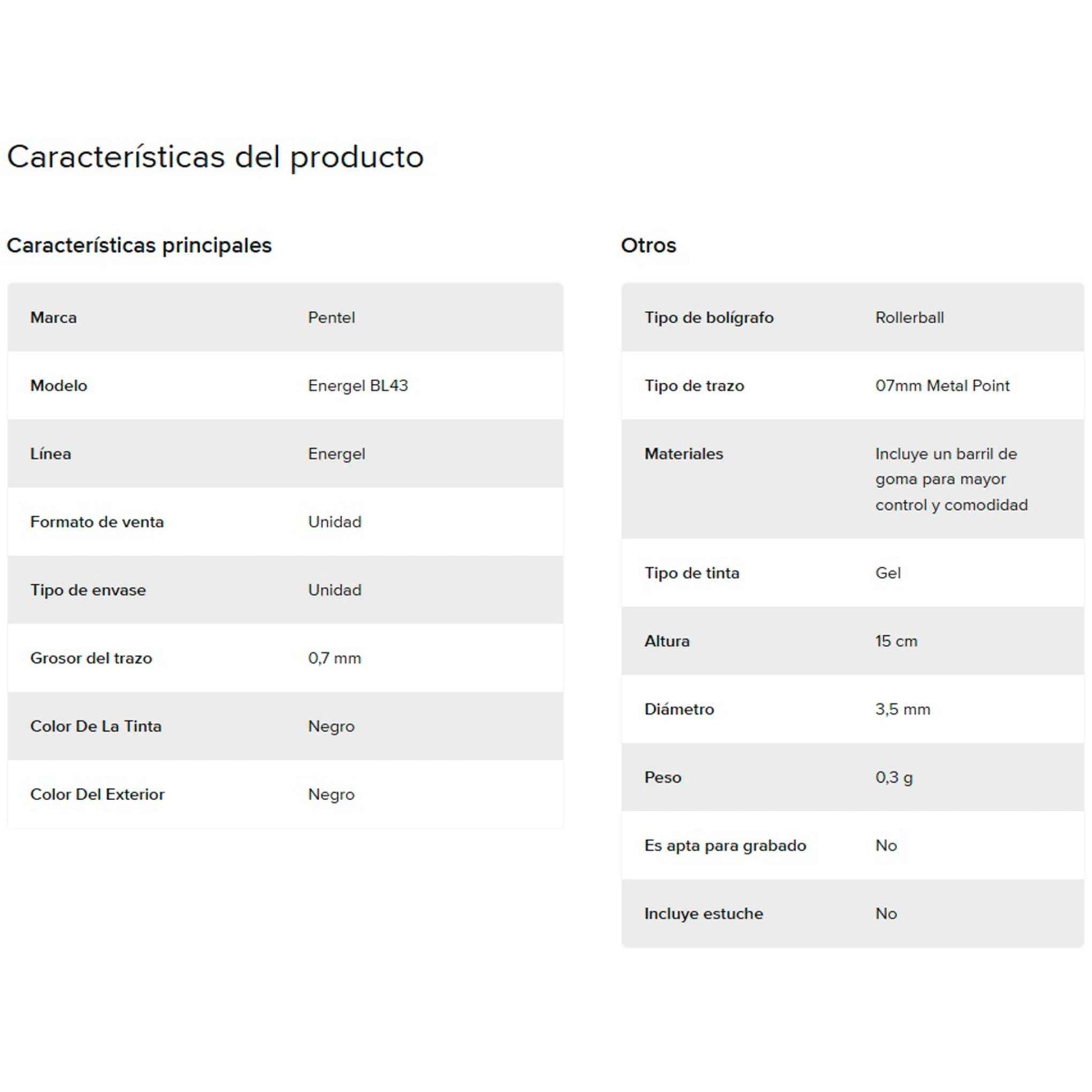 Lapiz Pentel Energel Kuro Bolígrafo De Gel Líquido 07 Tinta Negra PENTEL- Dermocosmetica_belleza_online