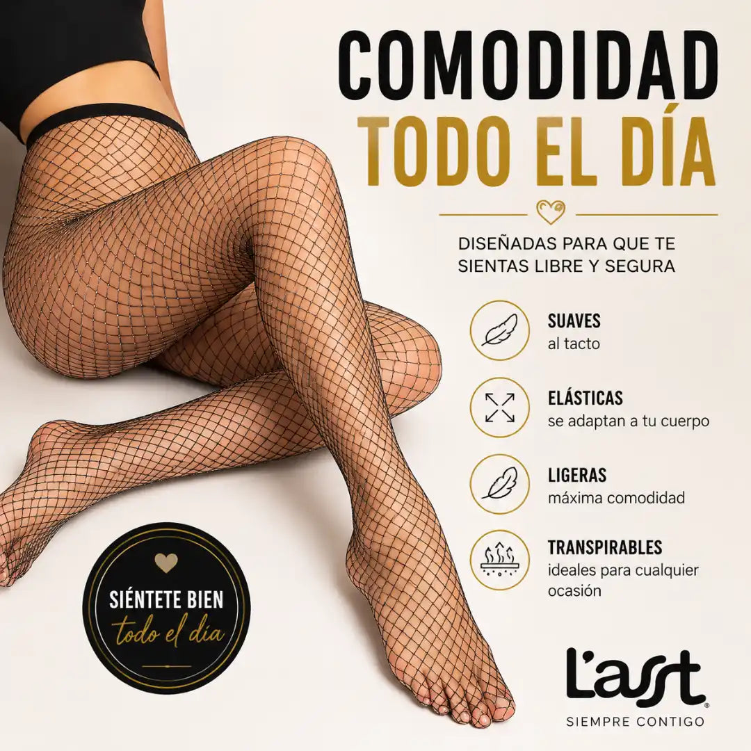 Panty Lasst Rette Lurex Silver negra con diseño de red brillante, edición limitada y talla única.