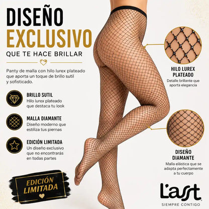 Panty Lasst Rette Lurex Silver negra con diseño de red brillante, edición limitada y talla única.
