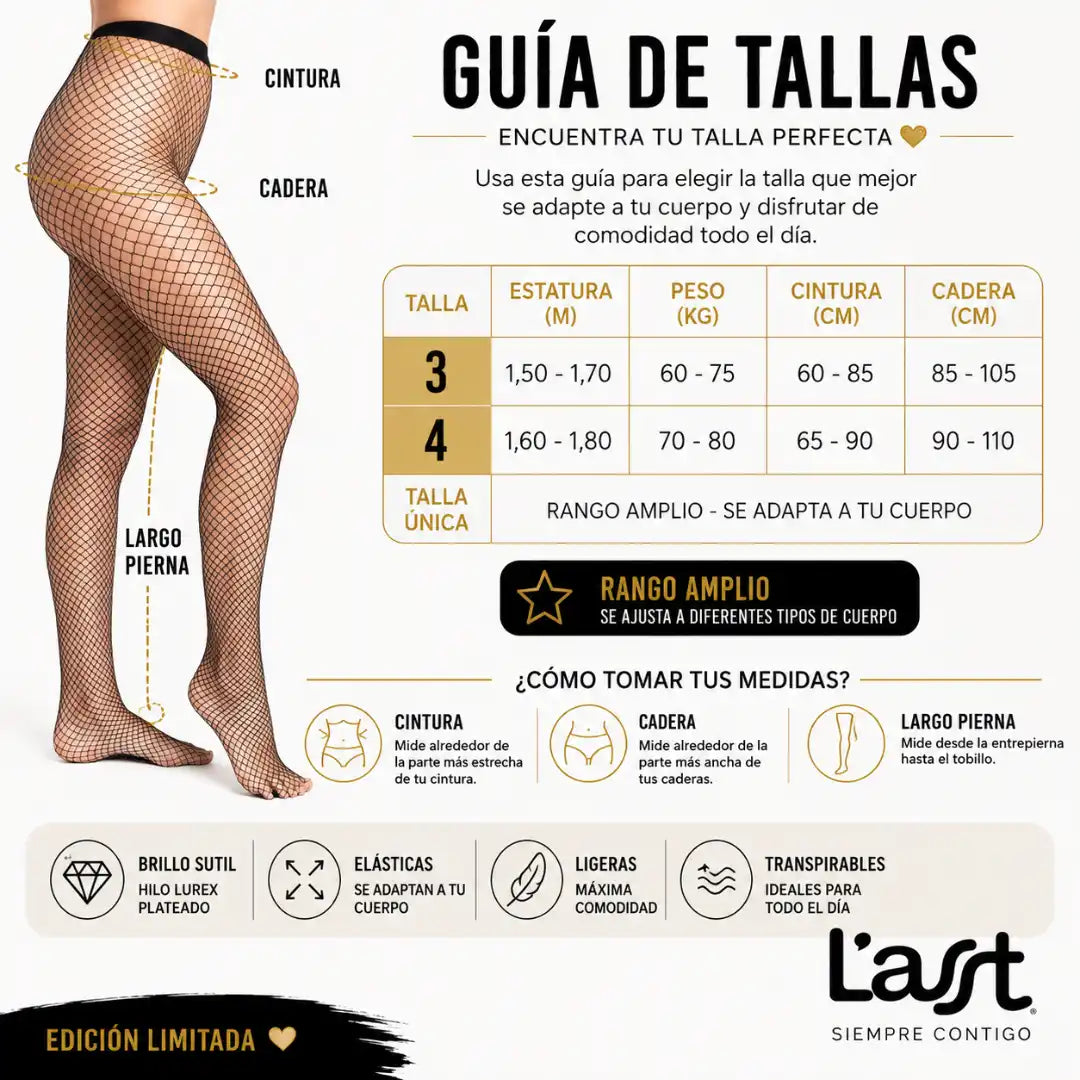 Panty Lasst Rette Lurex Silver negra con diseño de red brillante, edición limitada y talla única.
