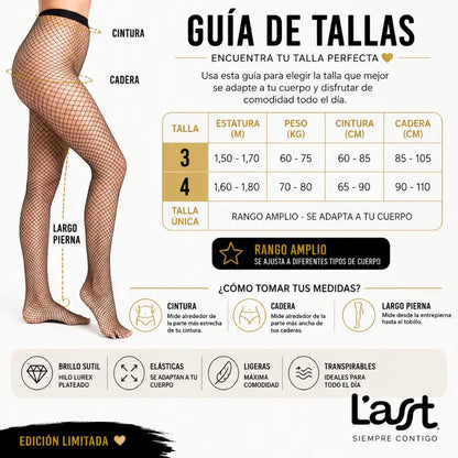 Panty Lasst Rette Lurex Silver negra con diseño de red brillante, edición limitada y talla única.