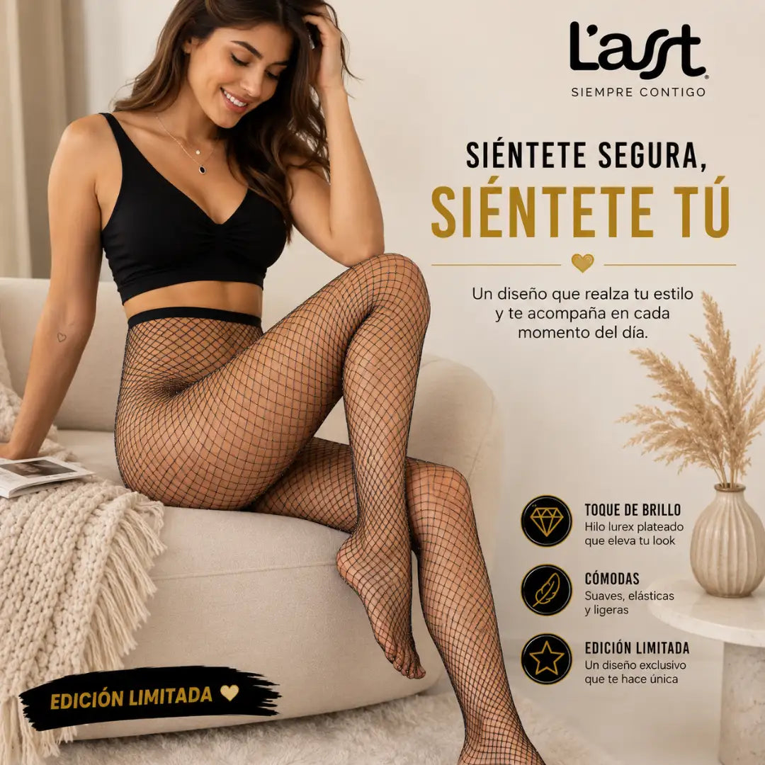 Panty Lasst Rette Lurex Silver negra con diseño de red brillante, edición limitada y talla única.