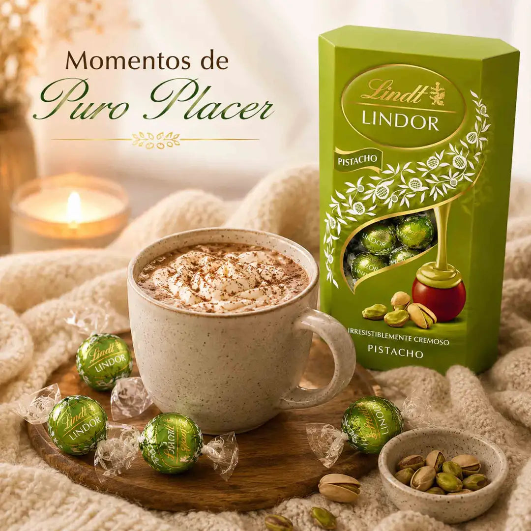Bombones Lindt Lindor Pistacho en caja de 200 g con chocolate con leche y relleno cremoso de pistacho