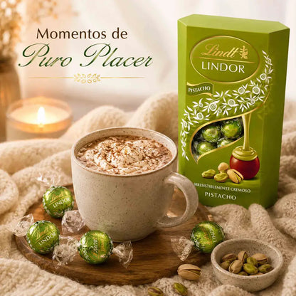 Bombones Lindt Lindor Pistacho en caja de 200 g con chocolate con leche y relleno cremoso de pistacho