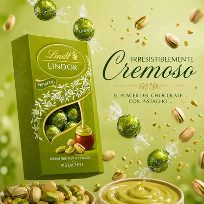 Bombones Lindt Lindor Pistacho en caja de 200 g con chocolate con leche y relleno cremoso de pistacho