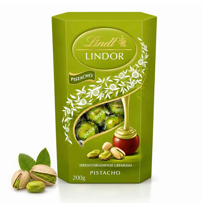 Bombones Lindt Lindor Pistacho en caja de 200 g con chocolate con leche y relleno cremoso de pistacho