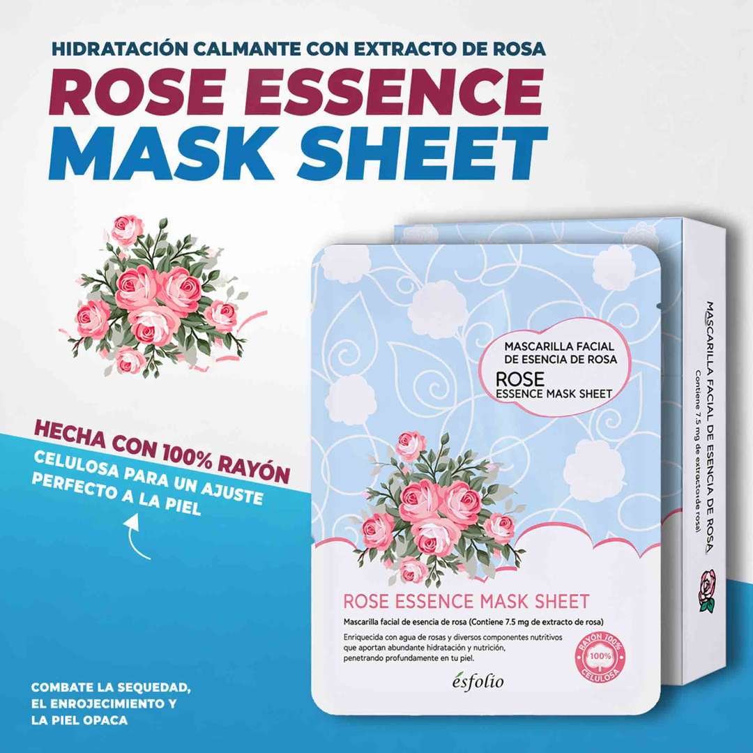 Mascarilla Rose Essence Esfolio Caja Pack de 10 Uni