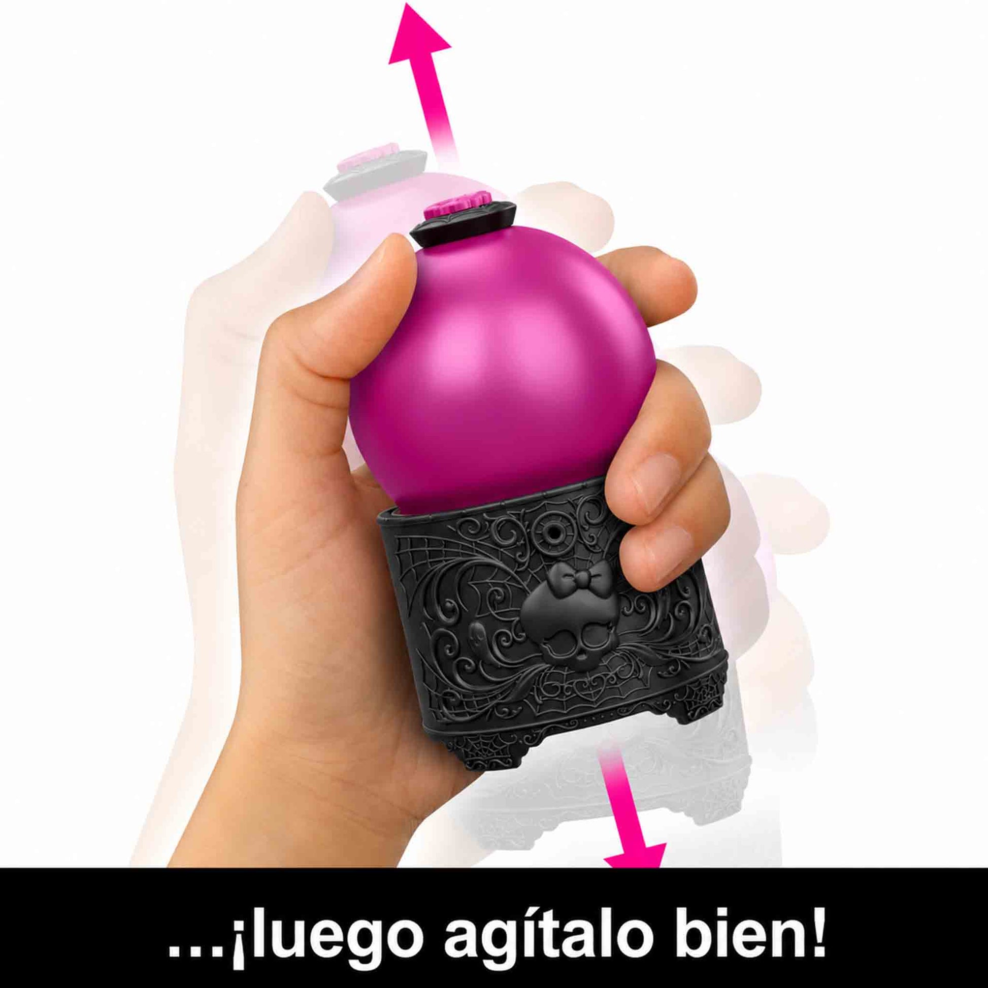 Botella Monster High Potions Mattel con mini muñeca sorpresa coleccionable y 2 accesorios.