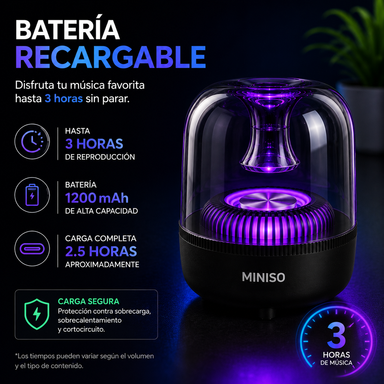 Parlante Miniso Ice Brick Series 2.0 RGB con diseño transparente, Bluetooth 5.4 y sonido de 5W.