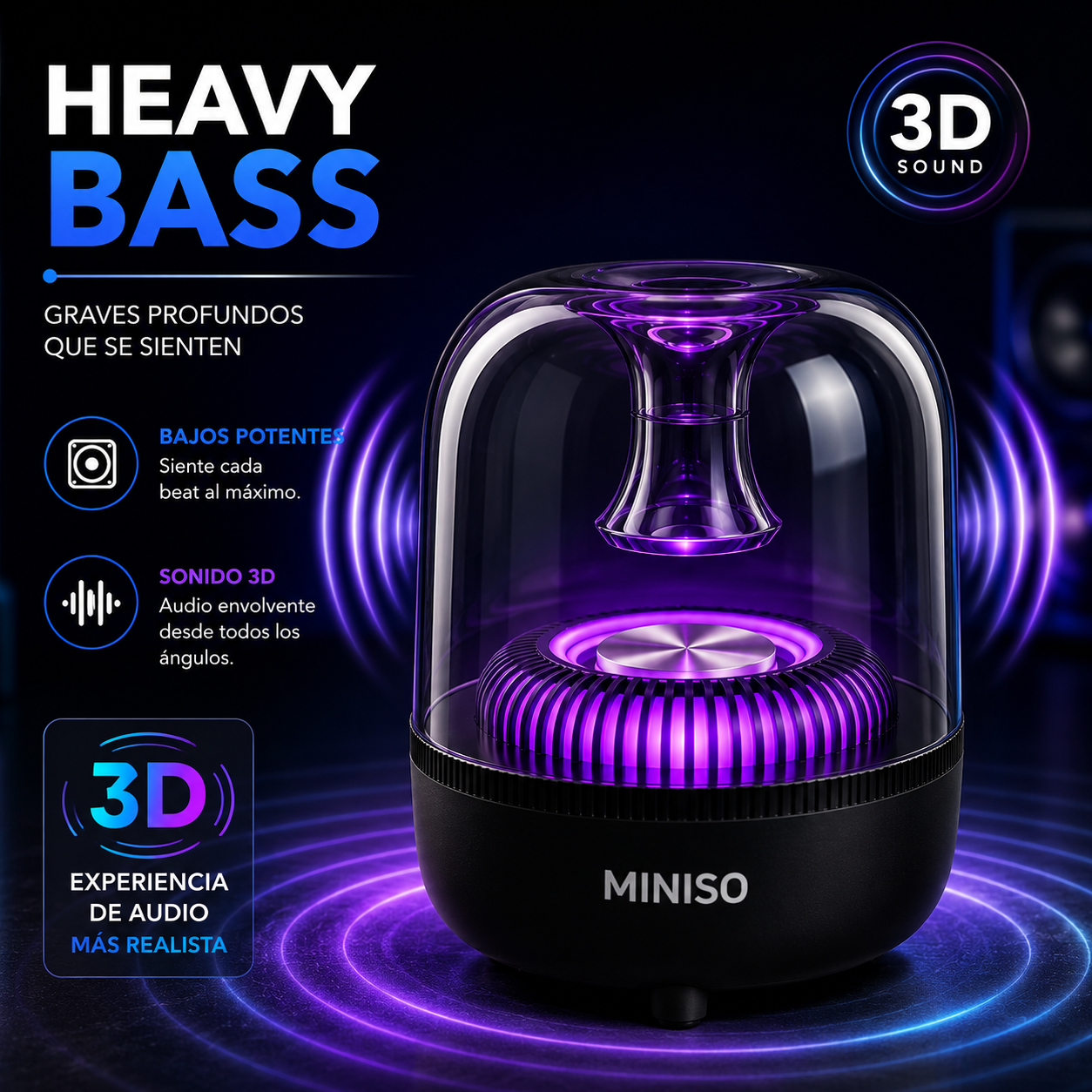 Parlante Miniso Ice Brick Series 2.0 RGB con diseño transparente, Bluetooth 5.4 y sonido de 5W.