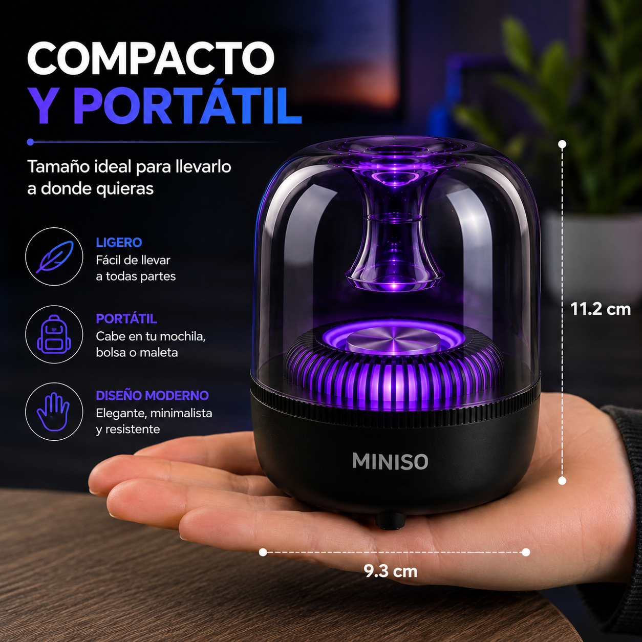 Parlante Miniso Ice Brick Series 2.0 RGB con diseño transparente, Bluetooth 5.4 y sonido de 5W.