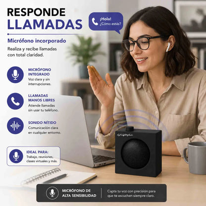 Parlante Bluetooth Miniso BT 5.4 negro compacto, portátil, con potencia 5W y batería recargable.