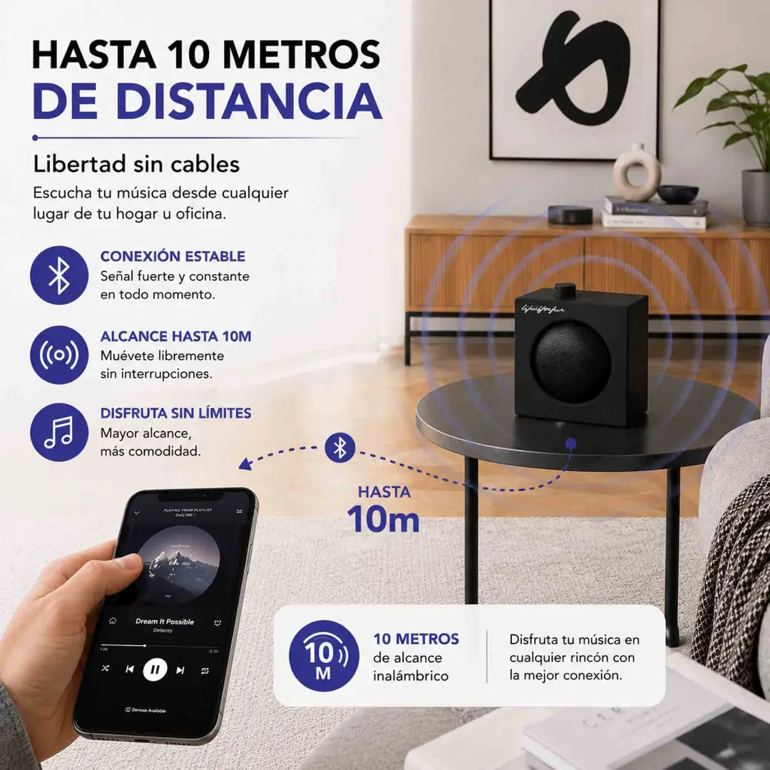 Parlante Bluetooth Miniso BT 5.4 negro compacto, portátil, con potencia 5W y batería recargable.