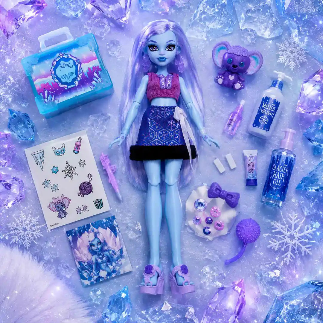 Muñeca Monster High Abbey Bominable Self-Scare Secrets con accesorios Frozen Spa y 14 piezas