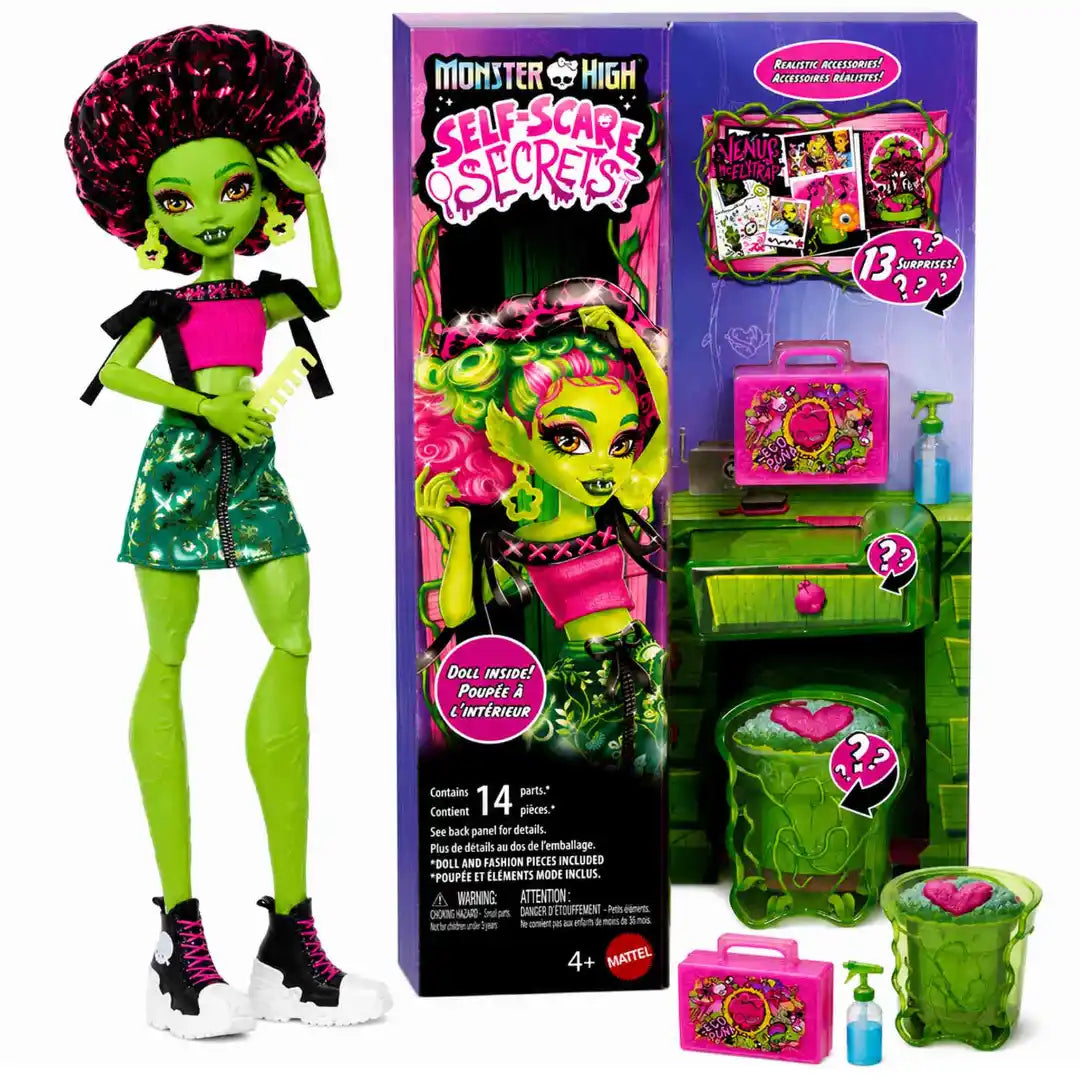 Muñeca Monster High Self-Scare Secrets Venus McFlytrap con accesorios y 14 piezas de Mattel
