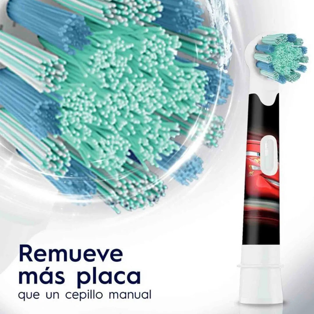 Pack de repuestos Oral-B Kids Cars x2 para cepillo eléctrico infantil desde 3 años, con cabezal redondo.