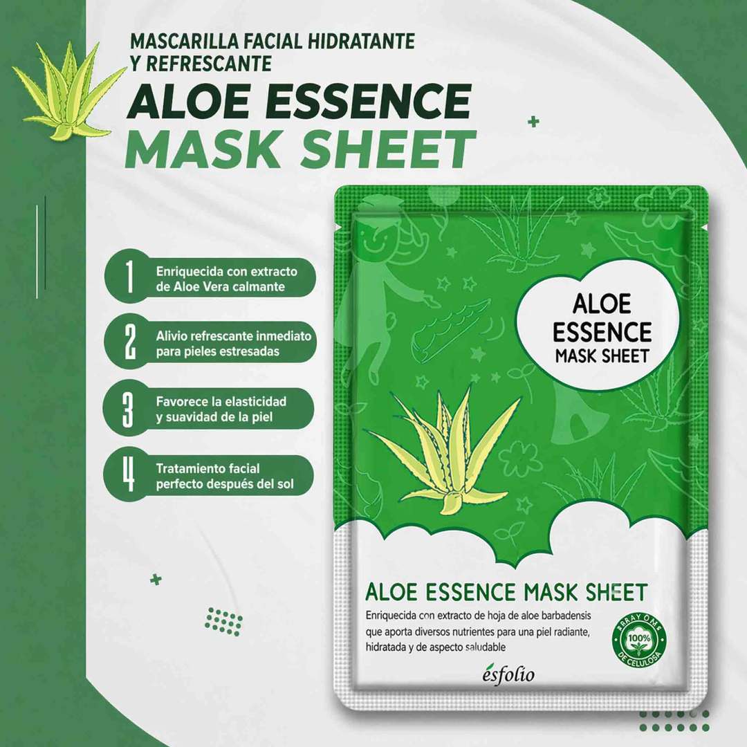 Pack de 10 mascarillas faciales Esfolio Aloe Vera hidratantes