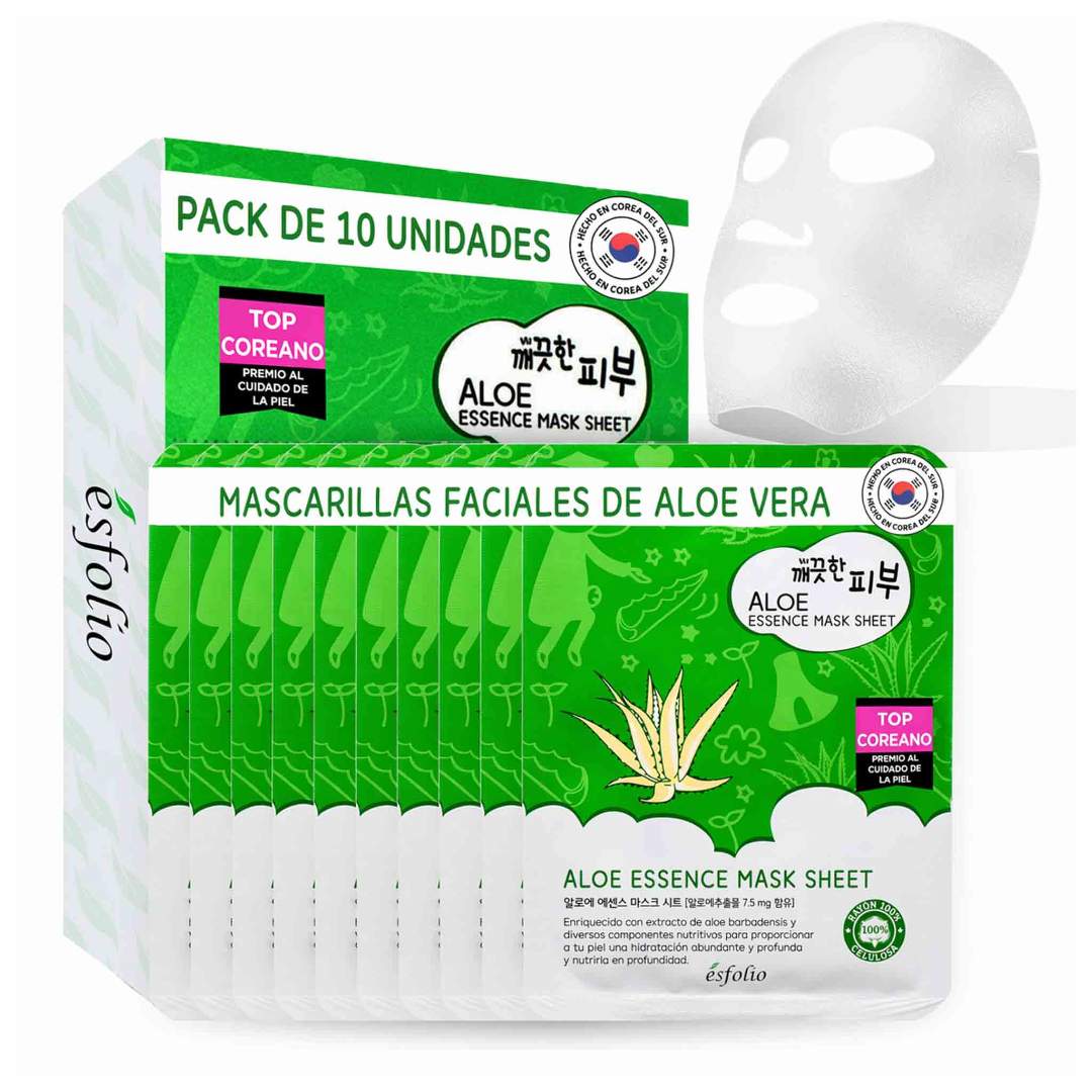 Pack de 10 mascarillas faciales Esfolio Aloe Vera hidratantes