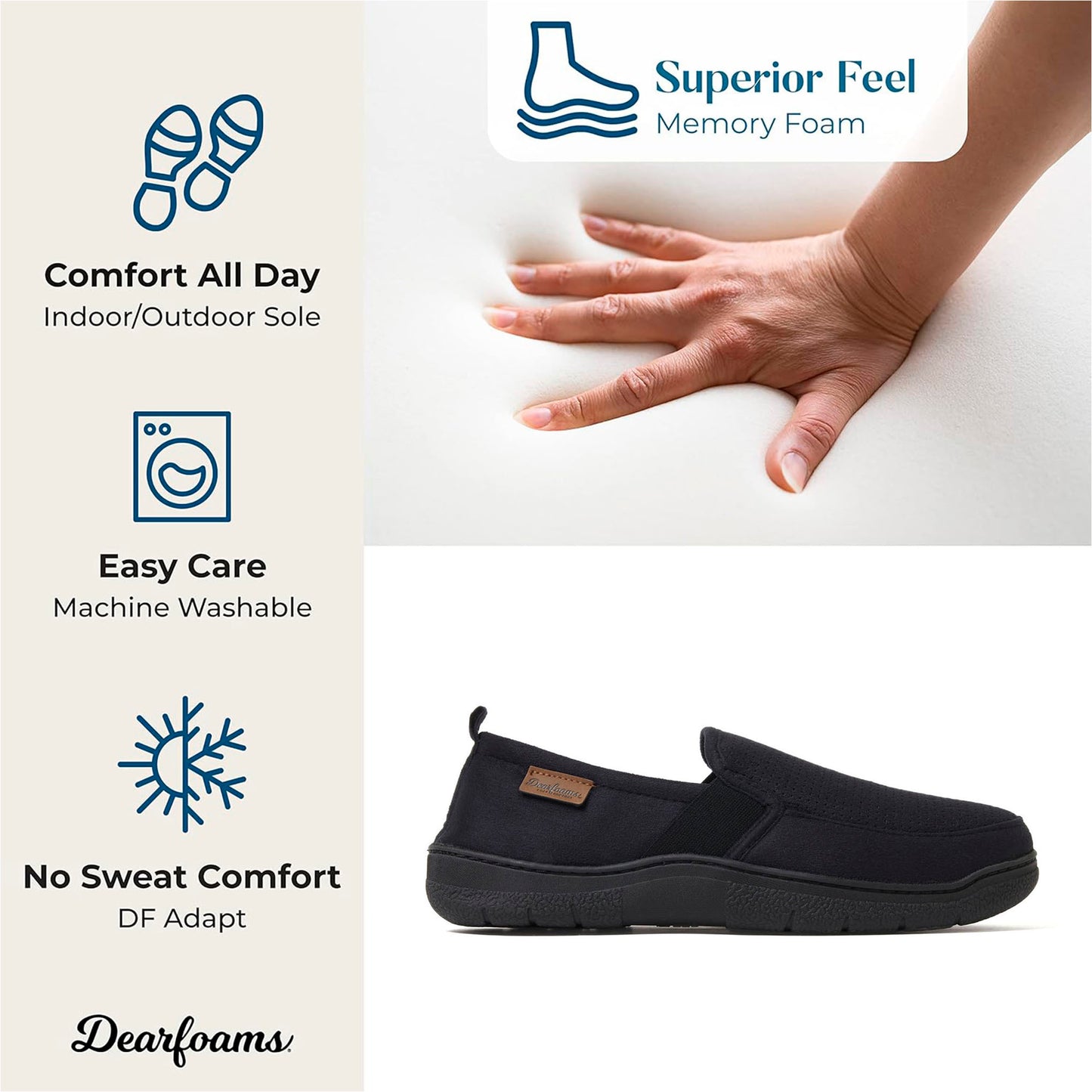 Pantuflas Hombre Dearfoams Cozy Comfort Negro Interior/Exterior DEARFOAMS- Dermocosmetica_belleza_online