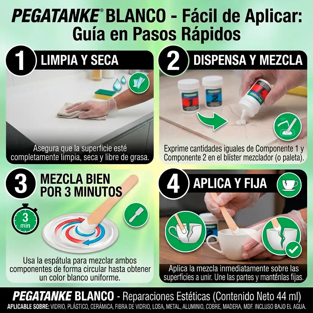 Pegatanke Epoxi soldadura al frío en variantes blanco y negro, adhesivo de 2 componentes para reparaciones