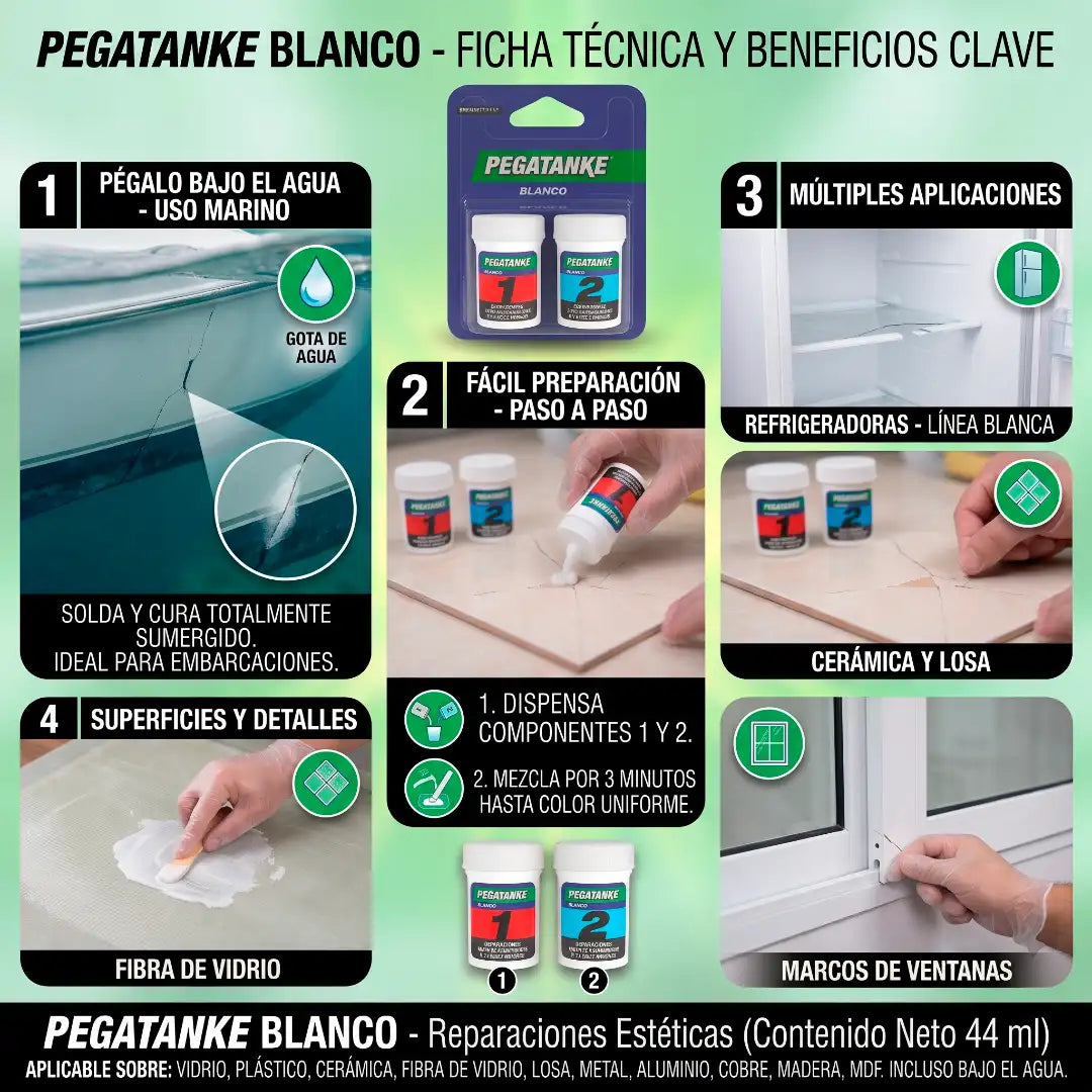 Pegatanke Epoxi soldadura al frío en variantes blanco y negro, adhesivo de 2 componentes para reparaciones