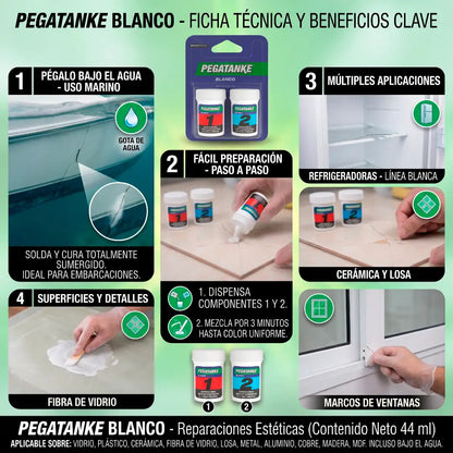 Pegatanke Epoxi soldadura al frío en variantes blanco y negro, adhesivo de 2 componentes para reparaciones