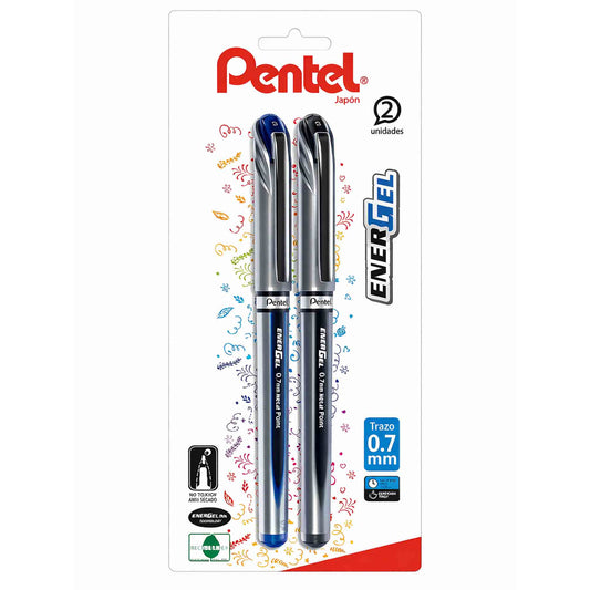 Lápices gel Pentel Energel 0.7 mm pack azul negro