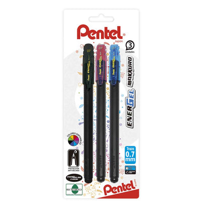 Lápiz Gel Pentel EnerGel Makkuro 0,7 mm Pack 3 Colores
