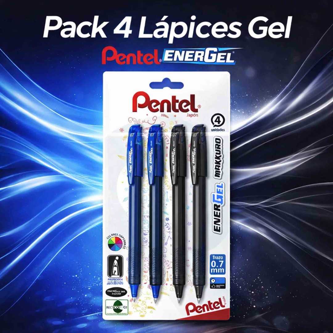 Lápices gel Pentel Energel Makkuro 0.7 mm pack 4 colores