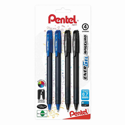 Lápices gel Pentel Energel Makkuro 0.7 mm pack 4 colores