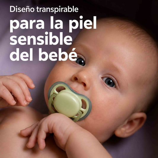 Chupete Philips Avent Ultra Air 0 a 6 meses pack de 2 unidades con diseño ortodóntico y estuche.