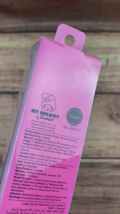 Kit De Cubiertos My Melody Sanrio Miniso Rosa 3 Piezas Con Estuche