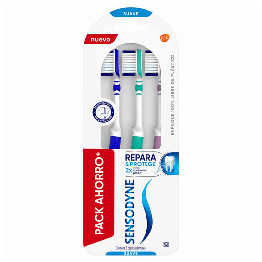 Pack x3 de cepillos Sensodyne Complete Protection Suave para limpieza bucal diaria y cuidado delicado